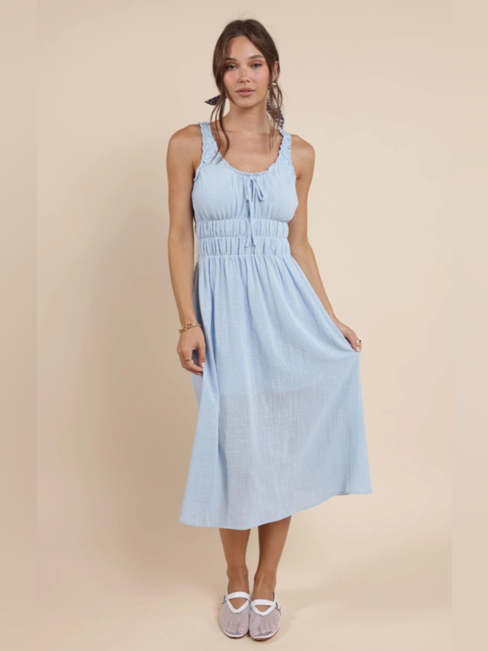 Sadie & Sage Powder Blue Smocked Tank Midi Dress